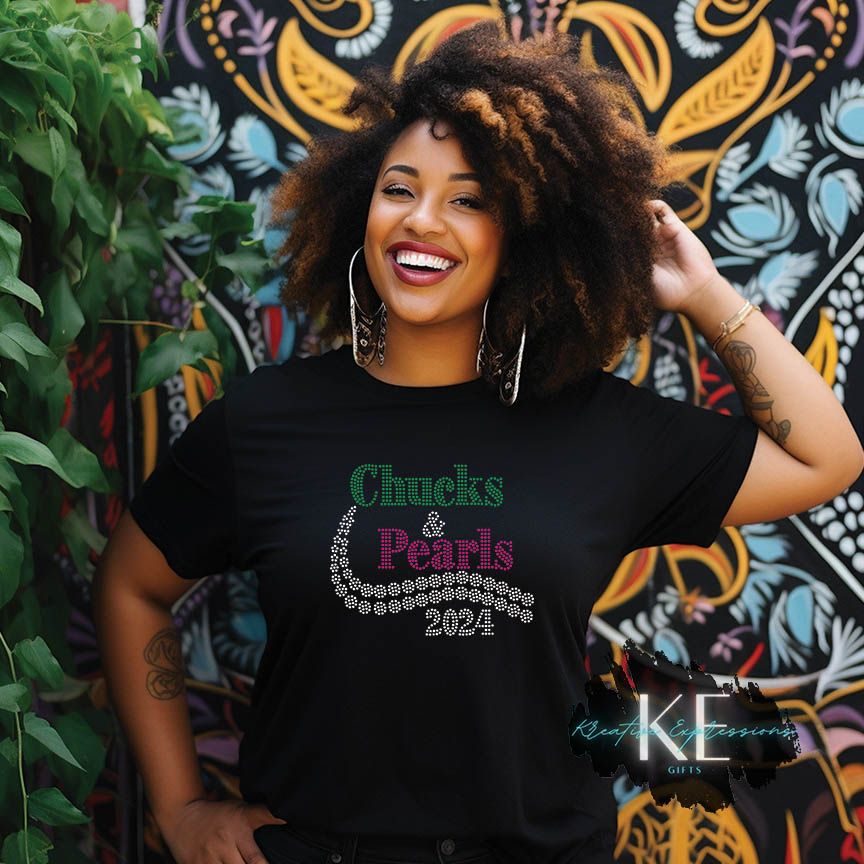 Chucks and Pearls 2024 Bling Tee